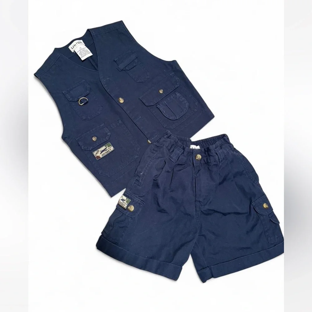 Vintage 90’s Navy Blue Vest and Shorts Set